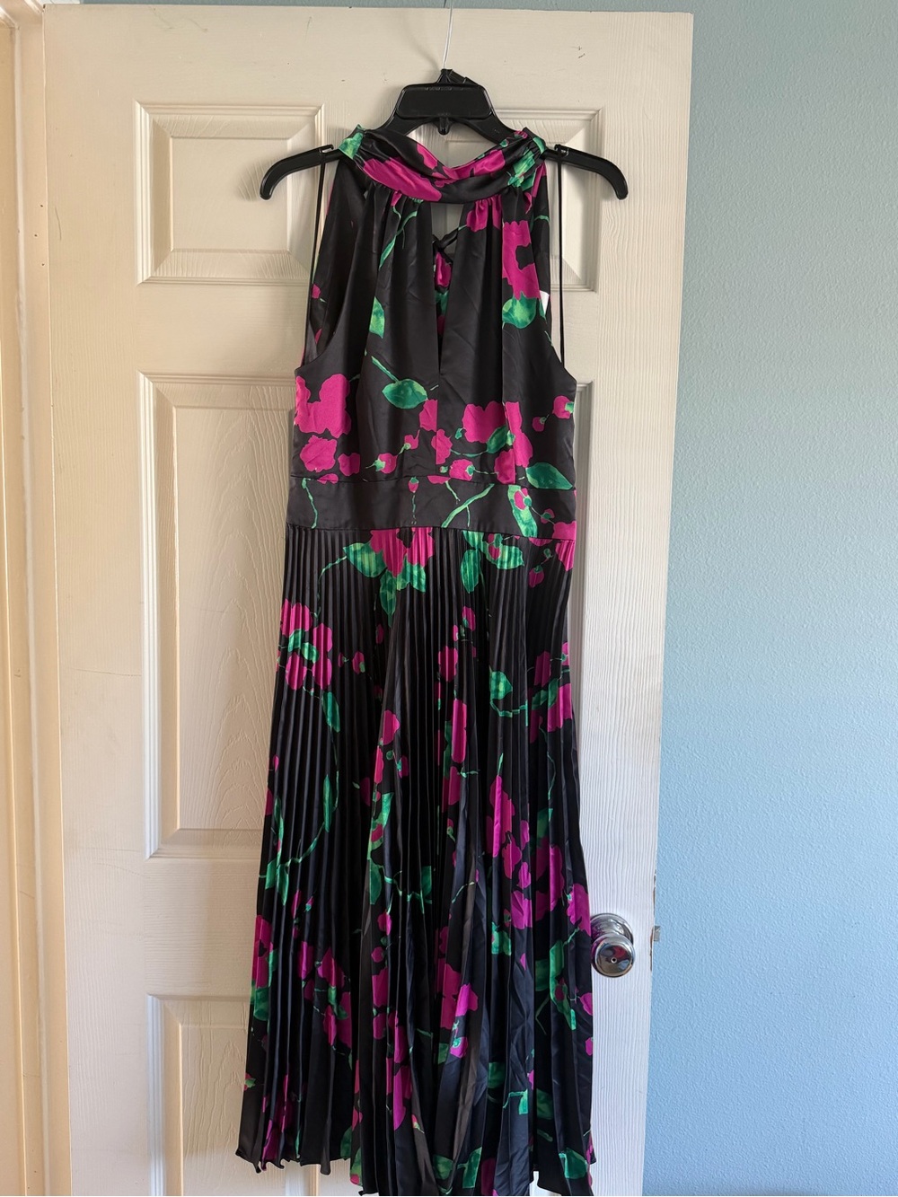 Milly Black Halter Maxi Dress with Pink & Green Floral Print - sz8